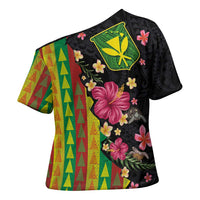 Hawaiian Independence Day Cross Shoulder Shirt Kanaka Maoli Symbols With Tapa Motifs and Tropical Plants LT03 - Polynesian Pride