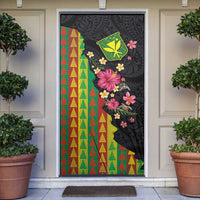 Hawaiian Independence Day Door Cover Kanaka Maoli Symbols With Tapa Motifs and Tropical Plants LT03 Black - Polynesian Pride