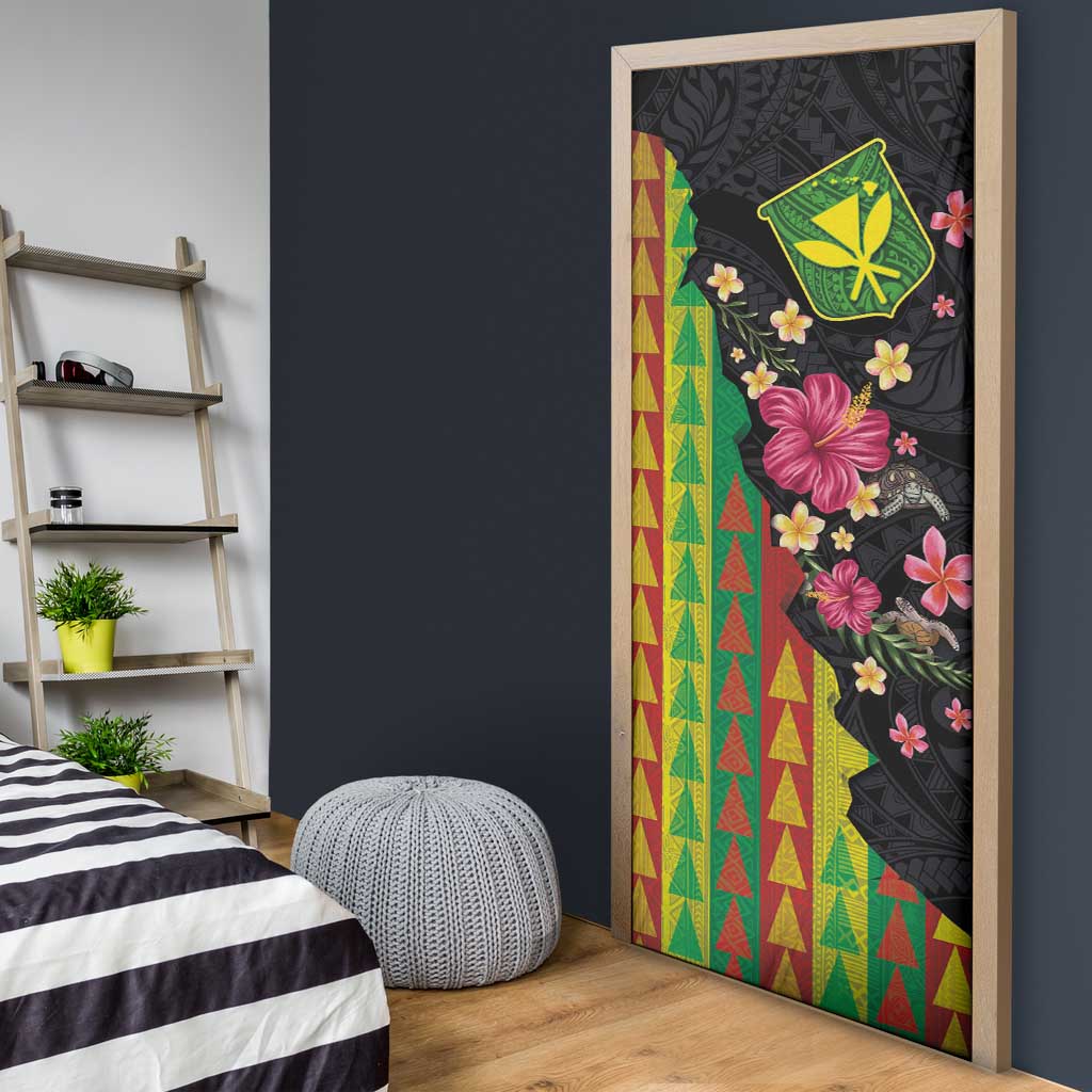 Hawaiian Independence Day Door Cover Kanaka Maoli Symbols With Tapa Motifs and Tropical Plants LT03 - Polynesian Pride