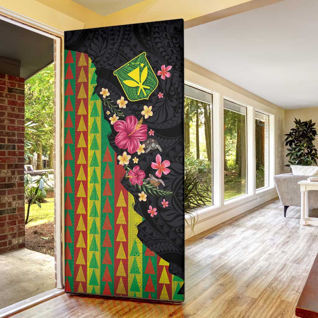Hawaiian Independence Day Door Cover Kanaka Maoli Symbols With Tapa Motifs and Tropical Plants LT03 - Polynesian Pride