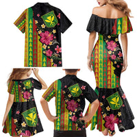 Hawaiian Independence Day Family Matching Mermaid Dress and Hawaiian Shirt Kanaka Maoli Symbols With Tapa Motifs and Tropical Plants LT03 - Polynesian Pride