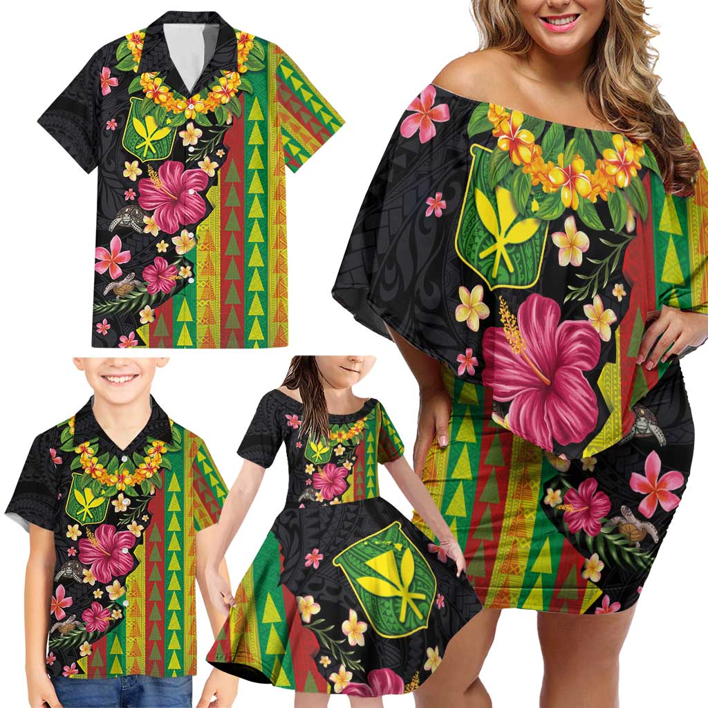Hawaiian Independence Day Family Matching Off Shoulder Short Dress and Hawaiian Shirt Kanaka Maoli Symbols With Tapa Motifs and Tropical Plants LT03 - Polynesian Pride