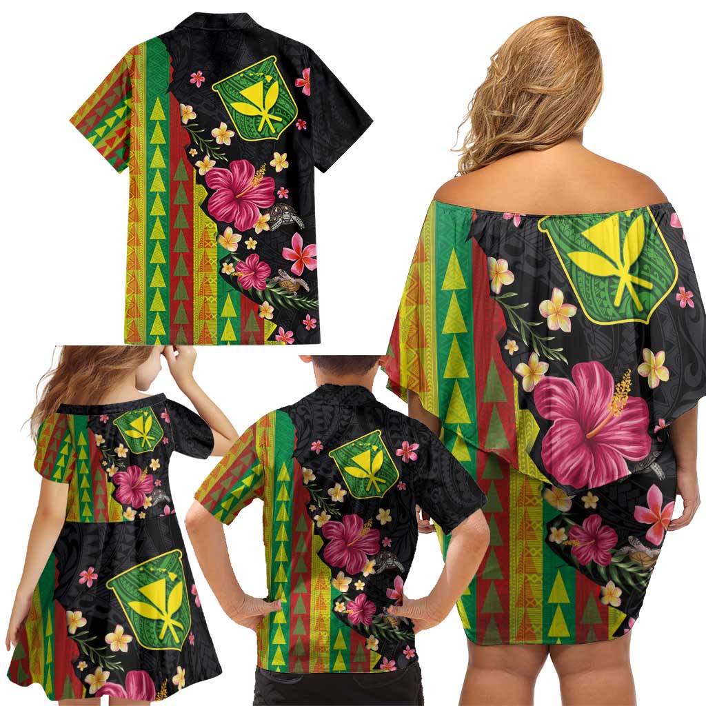 Hawaiian Independence Day Family Matching Off Shoulder Short Dress and Hawaiian Shirt Kanaka Maoli Symbols With Tapa Motifs and Tropical Plants LT03 - Polynesian Pride