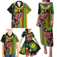 Hawaiian Independence Day Family Matching Puletasi and Hawaiian Shirt Kanaka Maoli Symbols With Tapa Motifs and Tropical Plants LT03 - Polynesian Pride