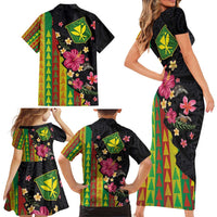 Hawaiian Independence Day Family Matching Short Sleeve Bodycon Dress and Hawaiian Shirt Kanaka Maoli Symbols With Tapa Motifs and Tropical Plants LT03 - Polynesian Pride