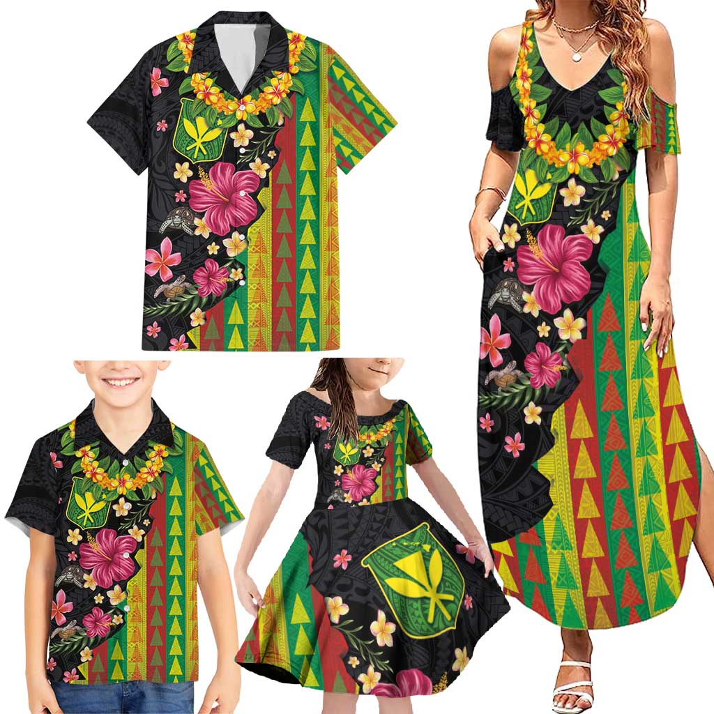 Hawaiian Independence Day Family Matching Summer Maxi Dress and Hawaiian Shirt Kanaka Maoli Symbols With Tapa Motifs and Tropical Plants LT03 - Polynesian Pride