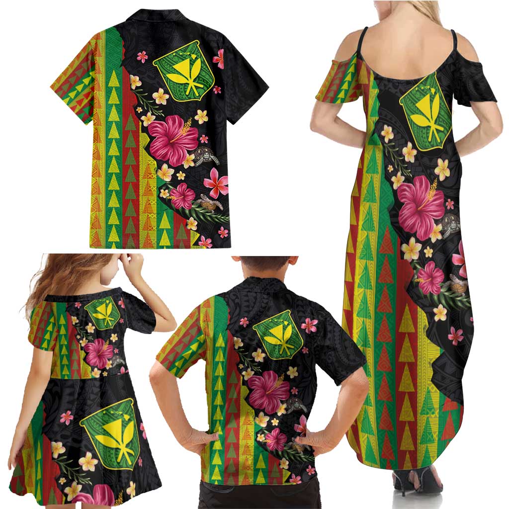 Hawaiian Independence Day Family Matching Summer Maxi Dress and Hawaiian Shirt Kanaka Maoli Symbols With Tapa Motifs and Tropical Plants LT03 - Polynesian Pride