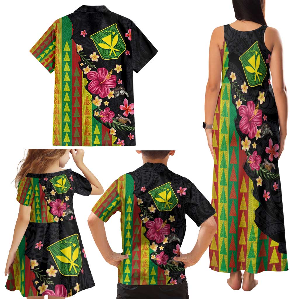Hawaiian Independence Day Family Matching Tank Maxi Dress and Hawaiian Shirt Kanaka Maoli Symbols With Tapa Motifs and Tropical Plants LT03 - Polynesian Pride