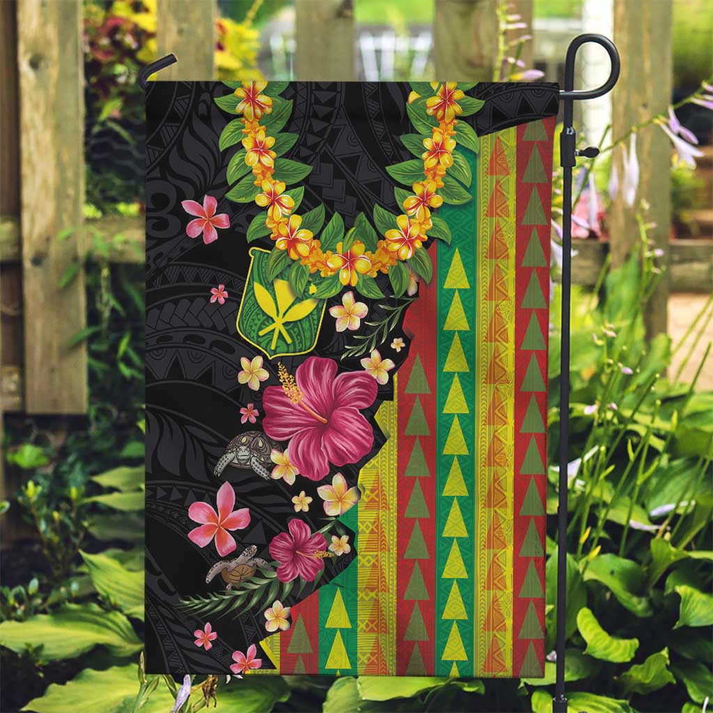 Hawaiian Independence Day Garden Flag Kanaka Maoli Symbols With Tapa Motifs and Tropical Plants LT03 Garden Flag Black - Polynesian Pride