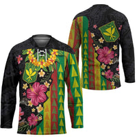Hawaiian Independence Day Hockey Jersey Kanaka Maoli Symbols With Tapa Motifs and Tropical Plants LT03 - Polynesian Pride