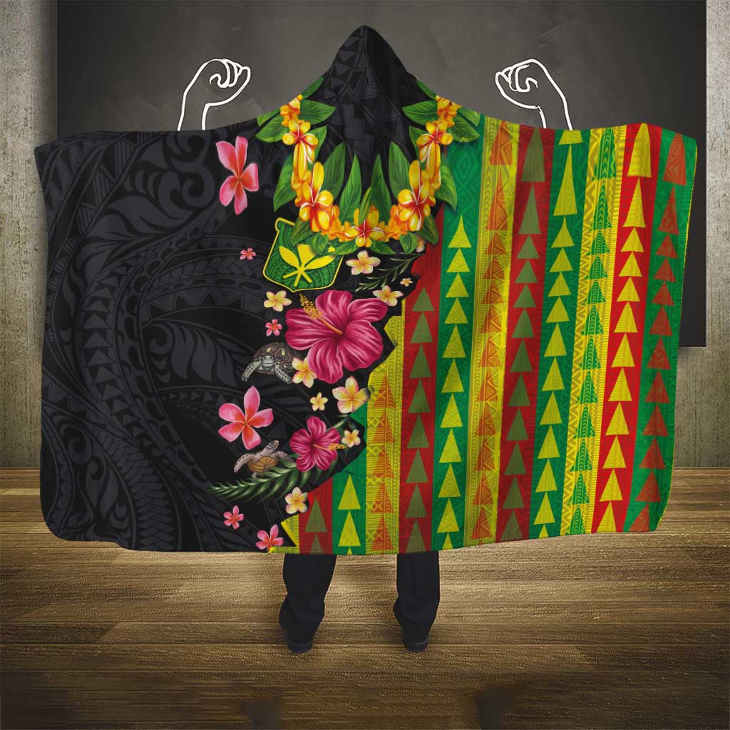 Hawaiian Independence Day Hooded Blanket Kanaka Maoli Symbols With Tapa Motifs and Tropical Plants - Polynesian Pride