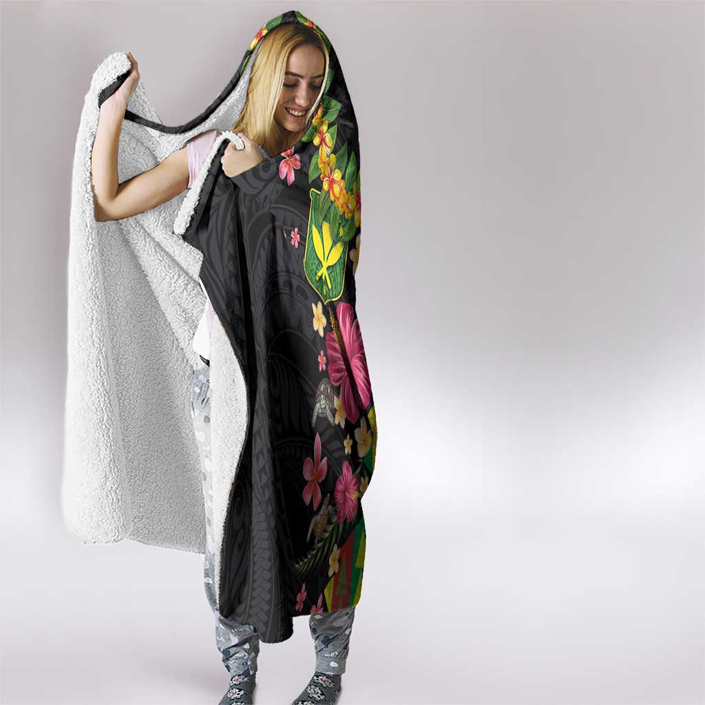 Hawaiian Independence Day Hooded Blanket Kanaka Maoli Symbols With Tapa Motifs and Tropical Plants - Polynesian Pride