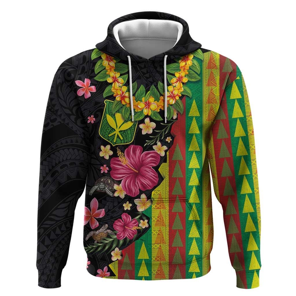 Hawaiian Independence Day Hoodie Kanaka Maoli Symbols With Tapa Motifs and Tropical Plants LT03 Pullover Hoodie Black - Polynesian Pride