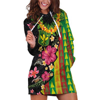 Hawaiian Independence Day Hoodie Dress Kanaka Maoli Symbols With Tapa Motifs and Tropical Plants LT03 Black - Polynesian Pride