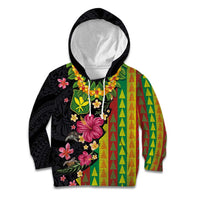 Hawaiian Independence Day Kid Hoodie Kanaka Maoli Symbols With Tapa Motifs and Tropical Plants LT03 Hoodie Black - Polynesian Pride