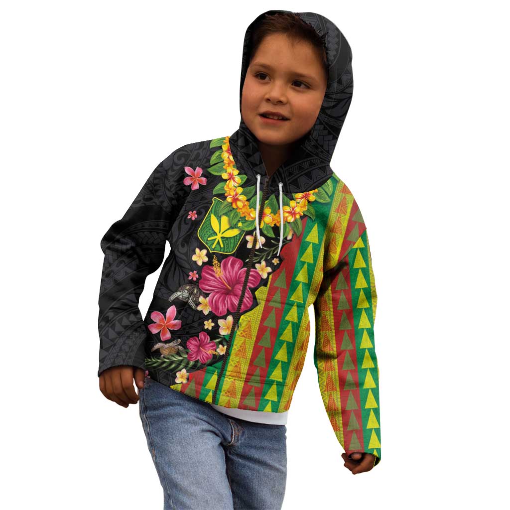 Hawaiian Independence Day Kid Hoodie Kanaka Maoli Symbols With Tapa Motifs and Tropical Plants LT03 - Polynesian Pride