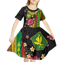 Hawaiian Independence Day Kid Short Sleeve Dress Kanaka Maoli Symbols With Tapa Motifs and Tropical Plants LT03 - Polynesian Pride