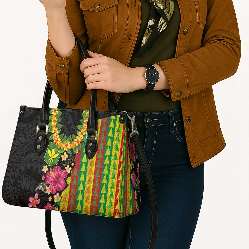 Hawaiian Independence Day Leather Bag Kanaka Maoli Symbols With Tapa Motifs and Tropical Plants - Polynesian Pride