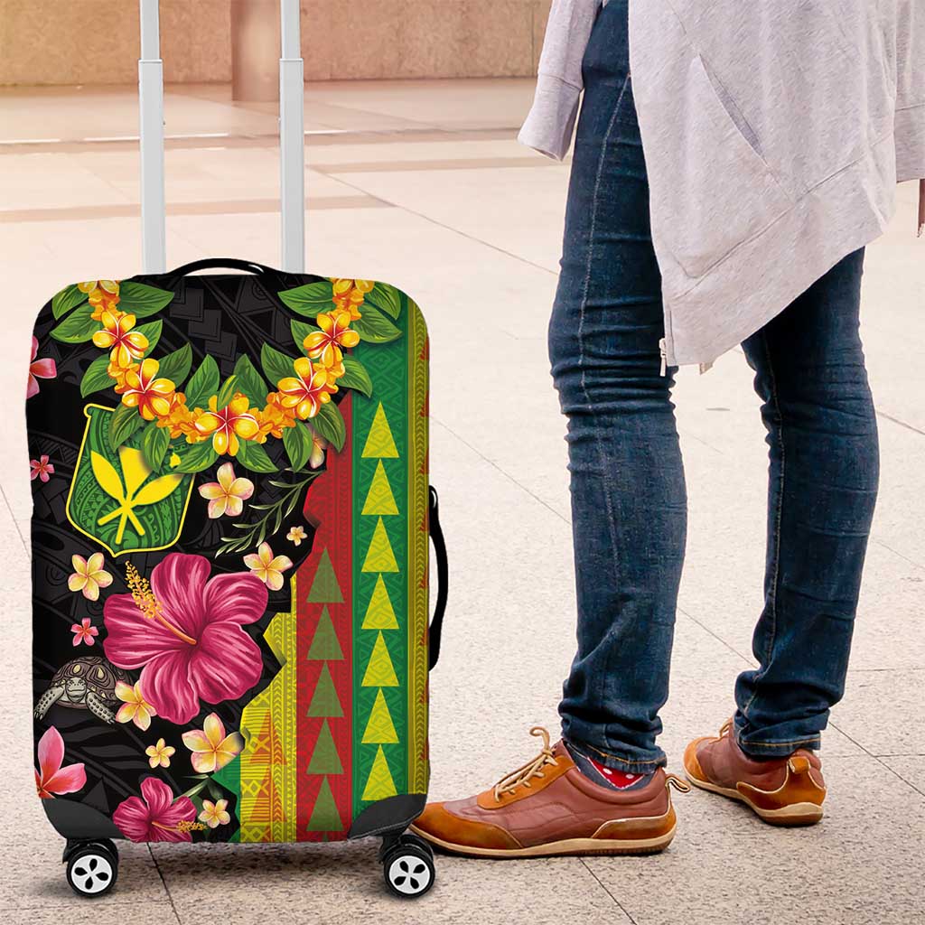 Hawaiian Independence Day Luggage Cover Kanaka Maoli Symbols With Tapa Motifs and Tropical Plants LT03 Black - Polynesian Pride