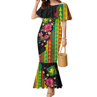 Hawaiian Independence Day Mermaid Dress Kanaka Maoli Symbols With Tapa Motifs and Tropical Plants LT03 Women Black - Polynesian Pride
