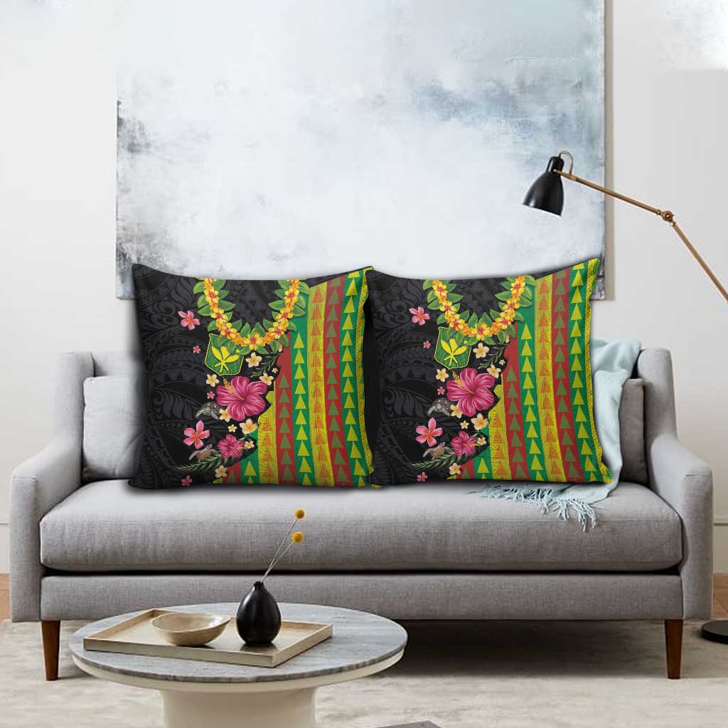 Hawaiian Independence Day Pillow Cover Kanaka Maoli Symbols With Tapa Motifs and Tropical Plants - Polynesian Pride