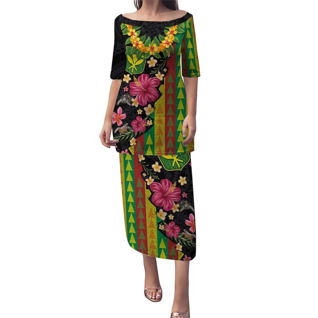 Hawaiian Independence Day Puletasi Kanaka Maoli Symbols With Tapa Motifs and Tropical Plants - Polynesian Pride