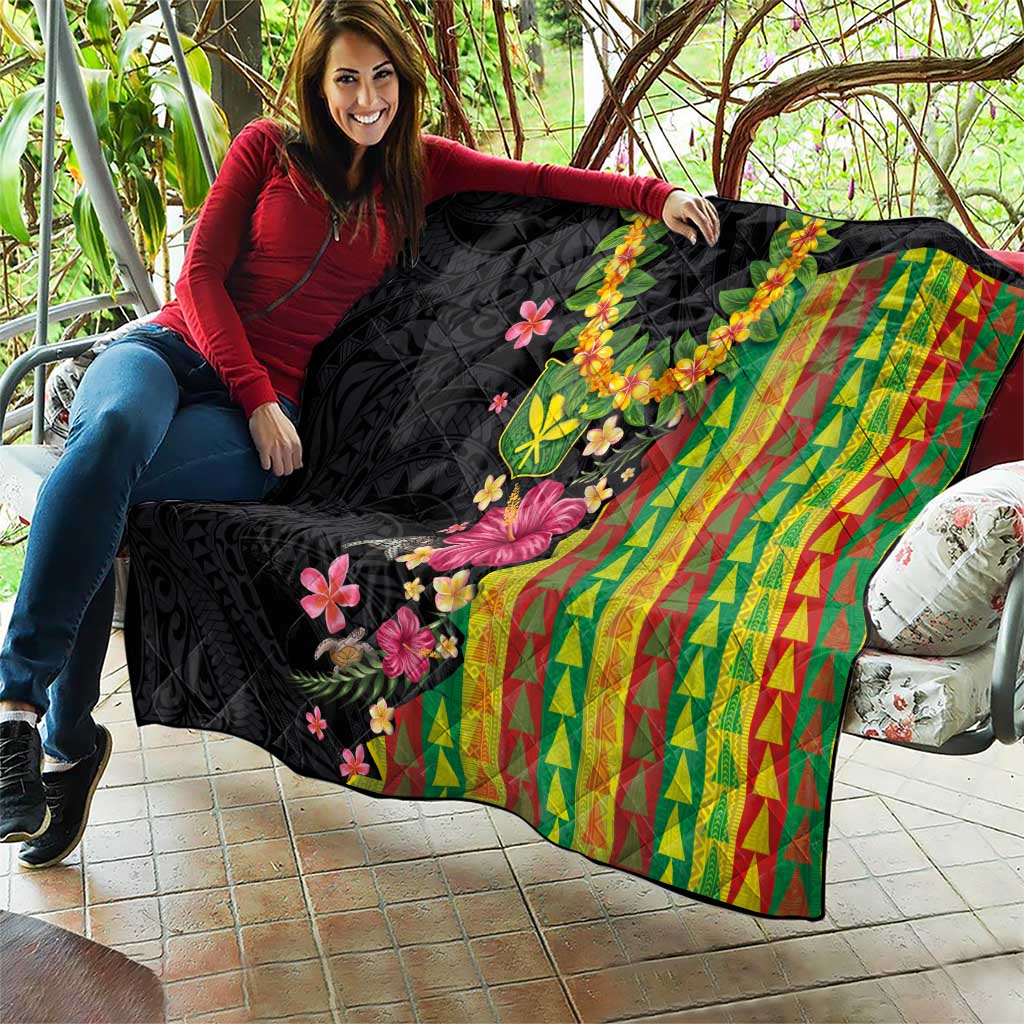 Hawaiian Independence Day Quilt Kanaka Maoli Symbols With Tapa Motifs and Tropical Plants - Polynesian Pride