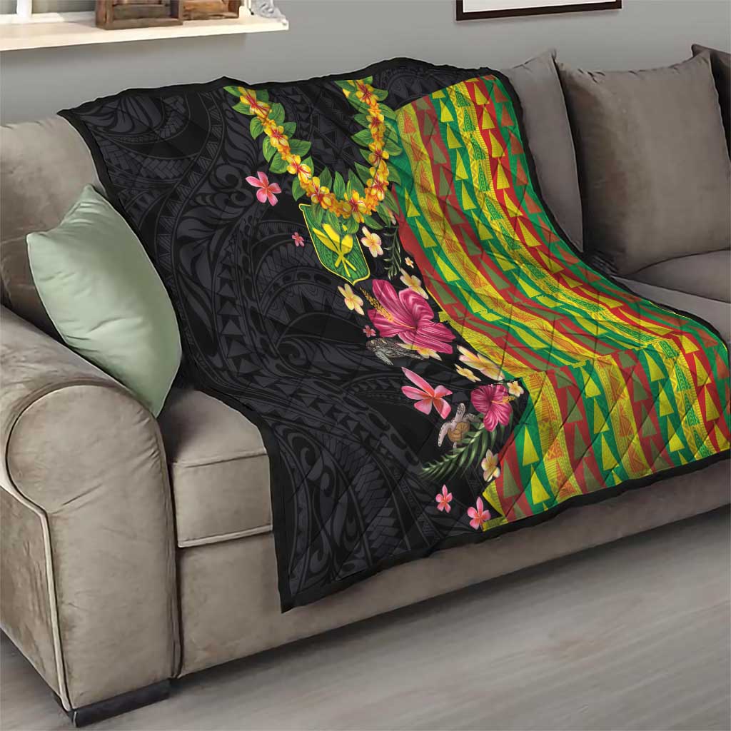 Hawaiian Independence Day Quilt Kanaka Maoli Symbols With Tapa Motifs and Tropical Plants - Polynesian Pride