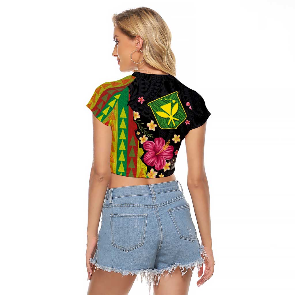 Hawaiian Independence Day Raglan Cropped T Shirt Kanaka Maoli Symbols With Tapa Motifs and Tropical Plants LT03 - Polynesian Pride