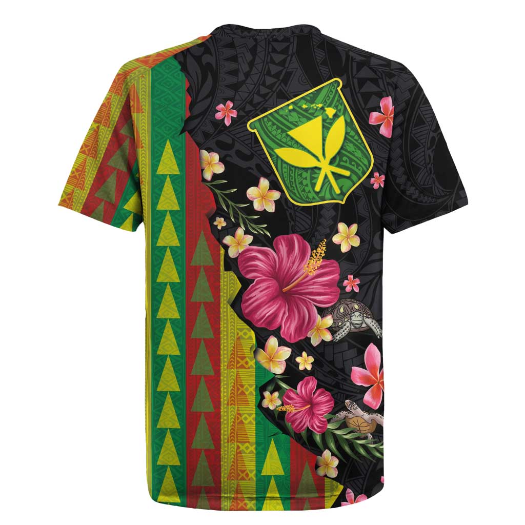 Hawaiian Independence Day Rugby Jersey Kanaka Maoli Symbols With Tapa Motifs and Tropical Plants - Polynesian Pride