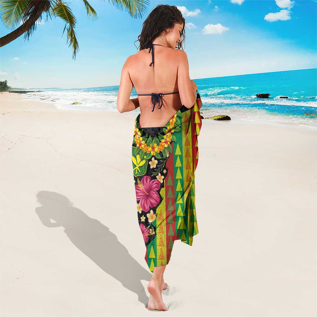 Hawaiian Independence Day Sarong Kanaka Maoli Symbols With Tapa Motifs and Tropical Plants - Polynesian Pride