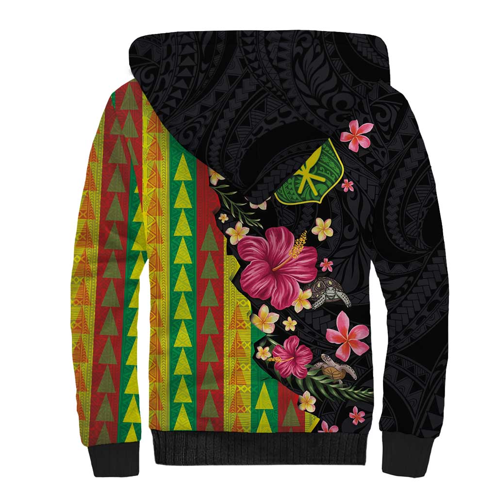 Hawaiian Independence Day Sherpa Hoodie Kanaka Maoli Symbols With Tapa Motifs and Tropical Plants LT03 - Polynesian Pride