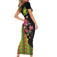 Hawaiian Independence Day Short Sleeve Bodycon Dress Kanaka Maoli Symbols With Tapa Motifs and Tropical Plants LT03 - Polynesian Pride