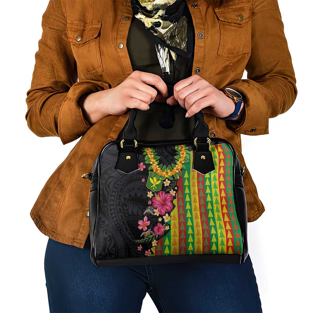 Hawaiian Independence Day Shoulder Handbag Kanaka Maoli Symbols With Tapa Motifs and Tropical Plants - Polynesian Pride