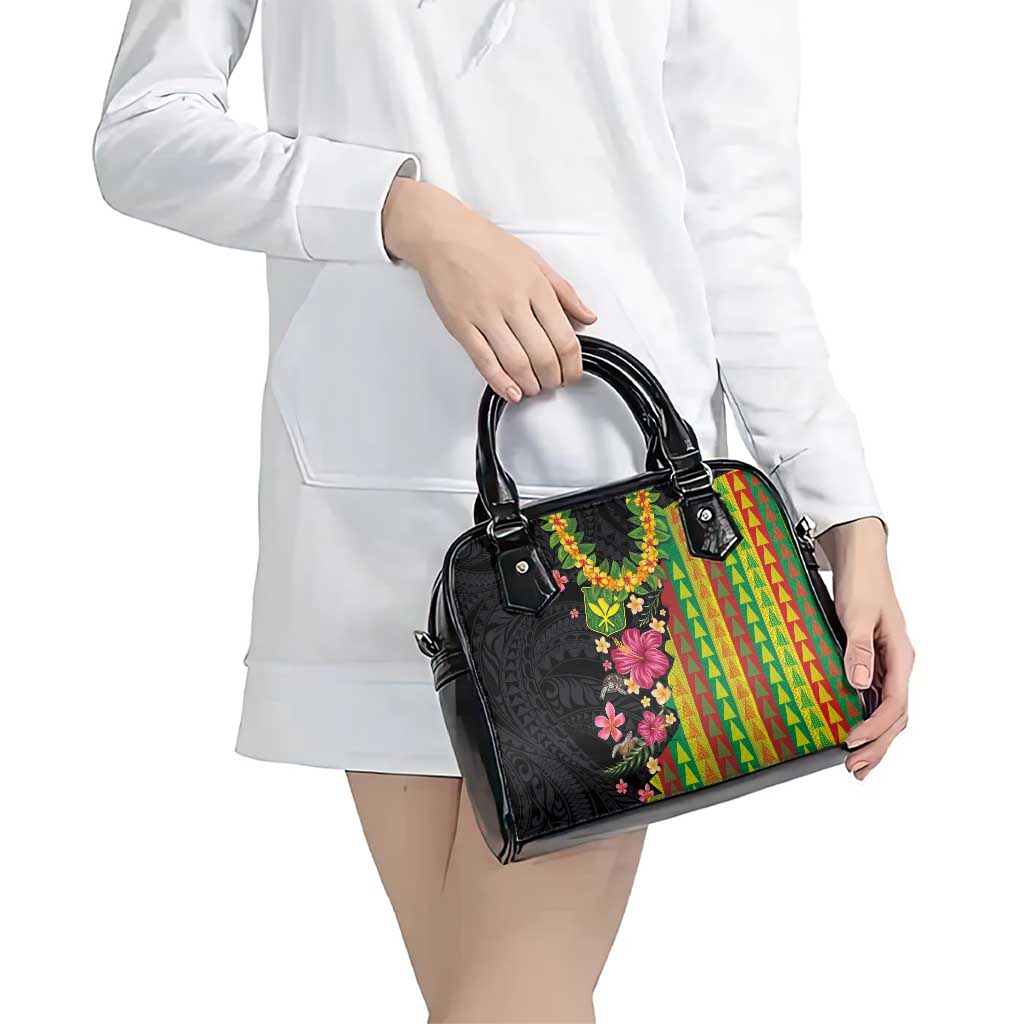 Hawaiian Independence Day Shoulder Handbag Kanaka Maoli Symbols With Tapa Motifs and Tropical Plants - Polynesian Pride