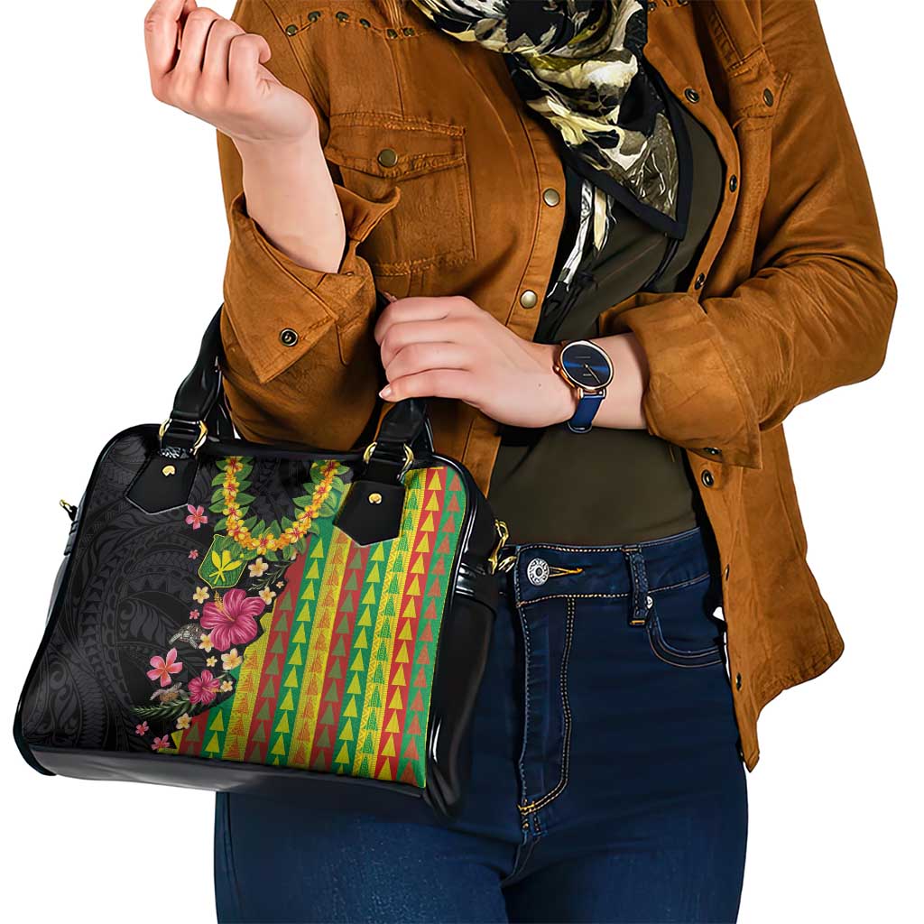 Hawaiian Independence Day Shoulder Handbag Kanaka Maoli Symbols With Tapa Motifs and Tropical Plants - Polynesian Pride