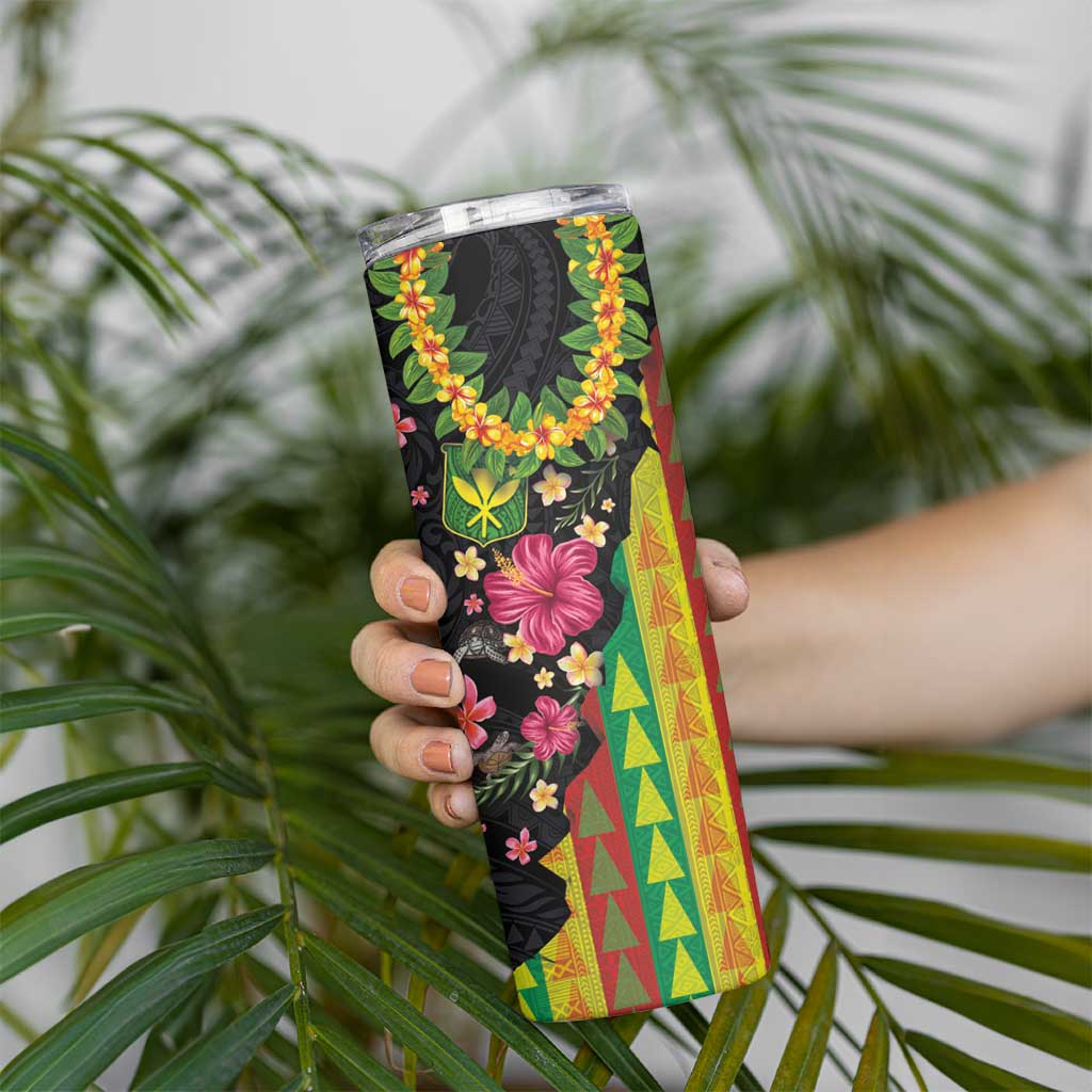 Hawaiian Independence Day Skinny Tumbler Kanaka Maoli Symbols With Tapa Motifs and Tropical Plants LT03 - Polynesian Pride