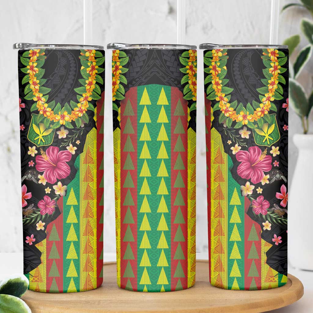 Hawaiian Independence Day Skinny Tumbler Kanaka Maoli Symbols With Tapa Motifs and Tropical Plants LT03 - Polynesian Pride