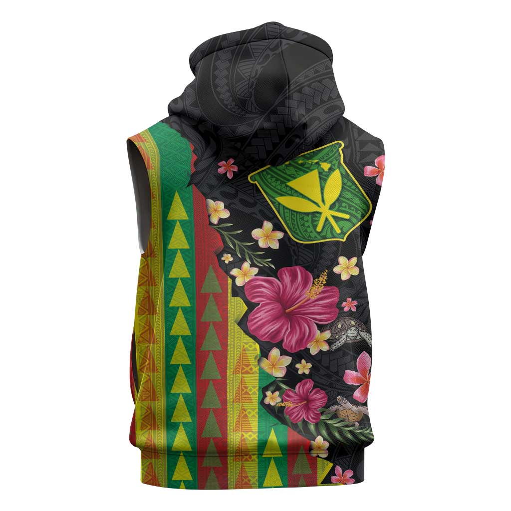 Hawaiian Independence Day Sleeveless Zip Hoodie Kanaka Maoli Symbols With Tapa Motifs and Tropical Plants LT03 - Polynesian Pride