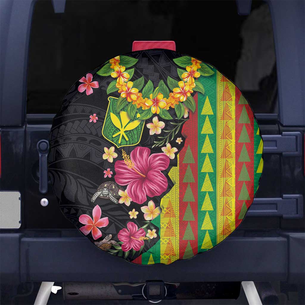 Hawaiian Independence Day Spare Tire Cover Kanaka Maoli Symbols With Tapa Motifs and Tropical Plants LT03 No hole Black - Polynesian Pride