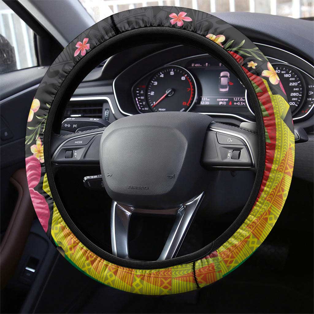 Hawaiian Independence Day Steering Wheel Cover Kanaka Maoli Symbols With Tapa Motifs and Tropical Plants LT03 - Polynesian Pride