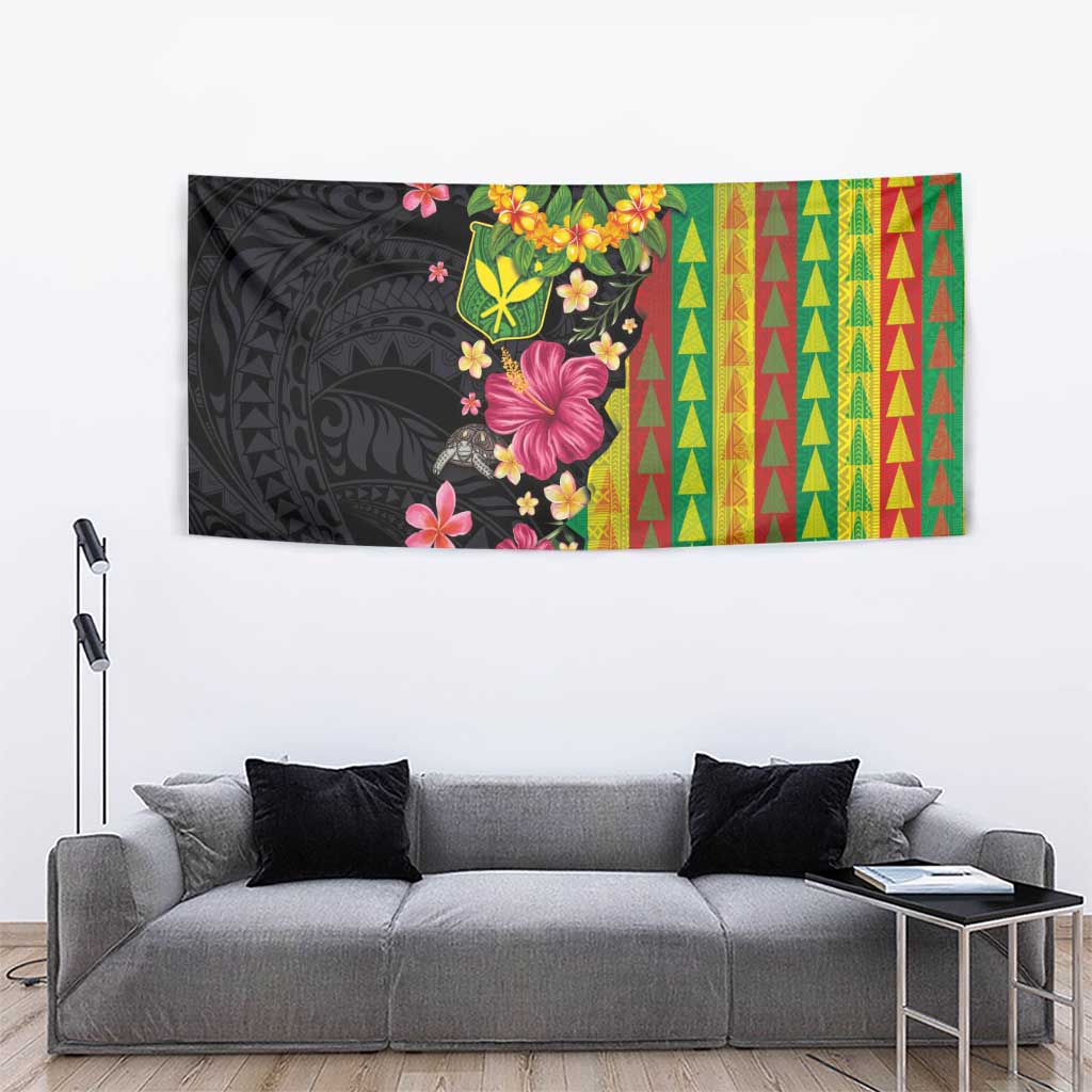 Hawaiian Independence Day Tapestry Kanaka Maoli Symbols With Tapa Motifs and Tropical Plants - Polynesian Pride