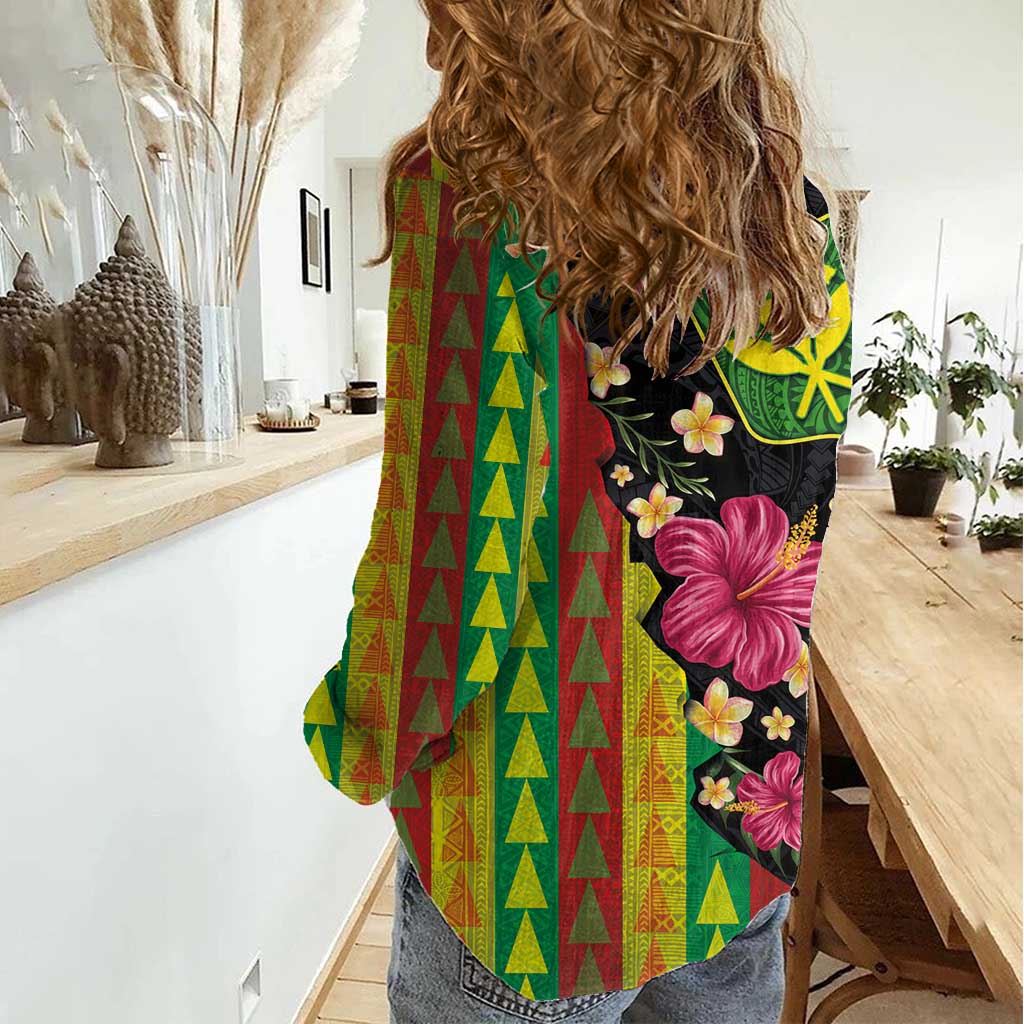 Hawaiian Independence Day Women Casual Shirt Kanaka Maoli Symbols With Tapa Motifs and Tropical Plants LT03 - Polynesian Pride