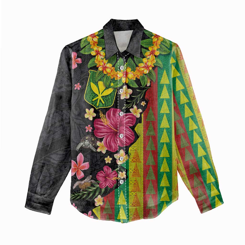 Hawaiian Independence Day Women Casual Shirt Kanaka Maoli Symbols With Tapa Motifs and Tropical Plants LT03 - Polynesian Pride