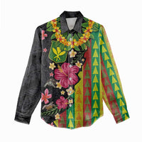 Hawaiian Independence Day Women Casual Shirt Kanaka Maoli Symbols With Tapa Motifs and Tropical Plants LT03 - Polynesian Pride