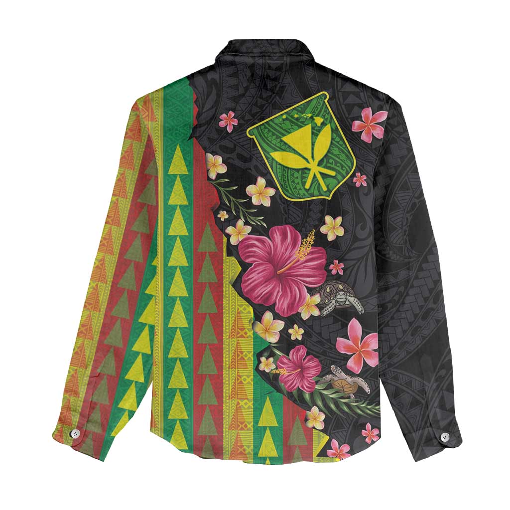 Hawaiian Independence Day Women Casual Shirt Kanaka Maoli Symbols With Tapa Motifs and Tropical Plants LT03 - Polynesian Pride