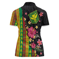 Hawaiian Independence Day Women Polo Shirt Kanaka Maoli Symbols With Tapa Motifs and Tropical Plants LT03 - Polynesian Pride