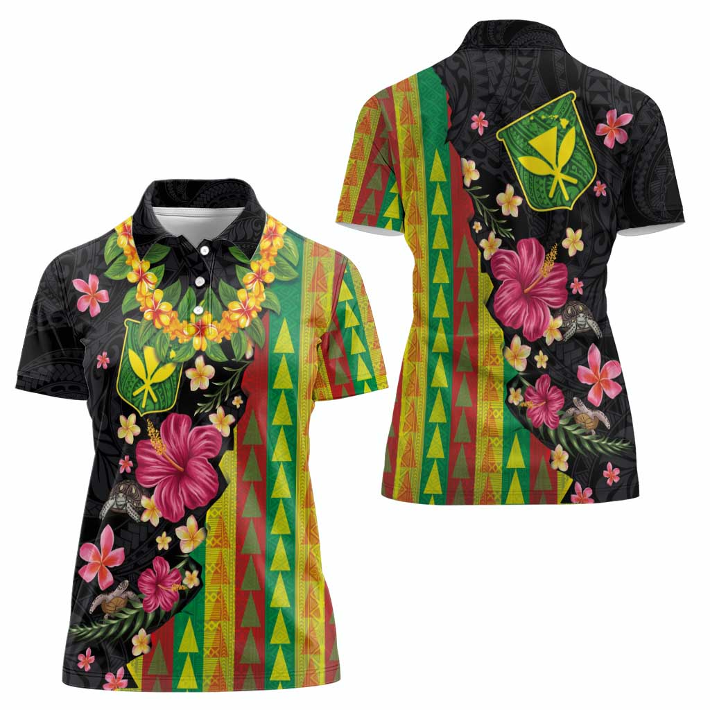 Hawaiian Independence Day Women Polo Shirt Kanaka Maoli Symbols With Tapa Motifs and Tropical Plants LT03 - Polynesian Pride