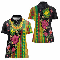 Hawaiian Independence Day Women Polo Shirt Kanaka Maoli Symbols With Tapa Motifs and Tropical Plants LT03 - Polynesian Pride