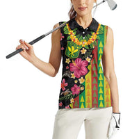Hawaiian Independence Day Women Sleeveless Polo Shirt Kanaka Maoli Symbols With Tapa Motifs and Tropical Plants LT03 - Polynesian Pride